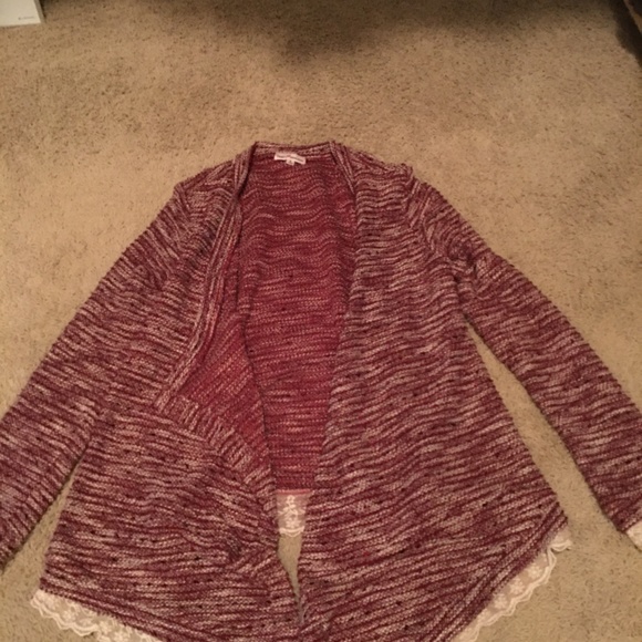 Maroon and Lace Cardigan - Picture 2 of 2
